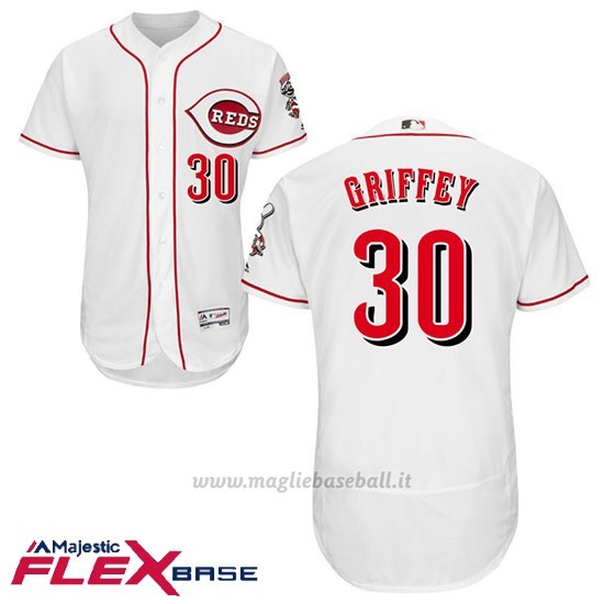 Maglia Baseball Uomo Cincinnati Reds 30 Ken Griffey Jr Majestic Autentico Collezione Flex Base Bianco Giocatore